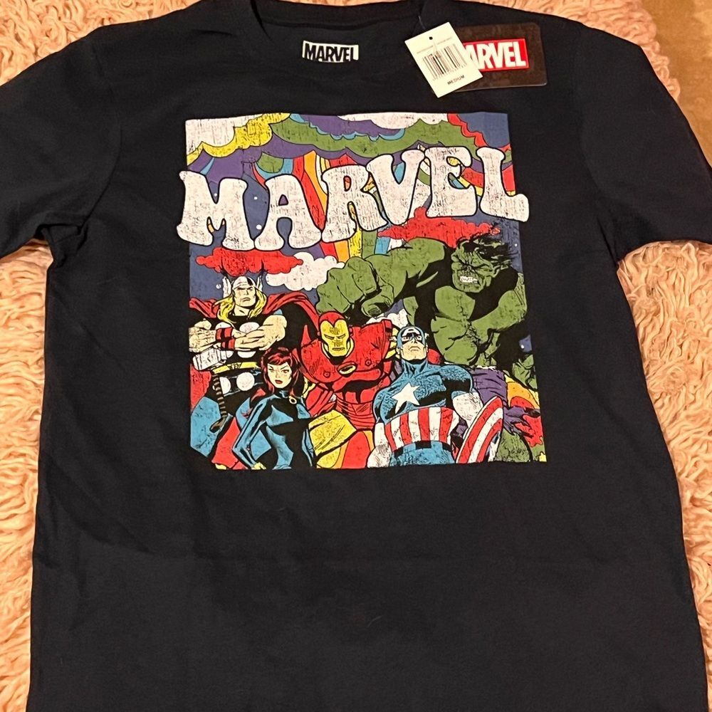 Navy Blue Vintage Style Marvel T Shirt Size Medium BNWT Brand New With Tags